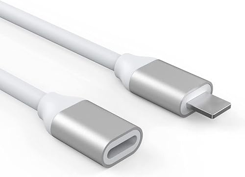 BOFA Eco Tableware Phone Extension Cable, 3.3FT/1M Cable Extension Cord Female to Male Connector Support Audio Video Music Transfer Data and Charge, Silver and White Extender Cable