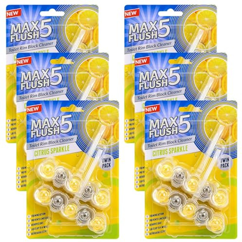 LIVHOME Toilet Rim Block Cleaner, Forest Pine, Citrus Sparkle, Lavender, Tropical Blossom and Ocean Spray Scents, Clear Water Formula, Anti-Limescale Protection (6 Pack, Citrus Sparkle)