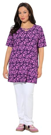 Ulla Popken Damen große Größen Übergrößen Plus Size T-Shirt, Zierbänder, V-Ausschnitt, Halbarm dunkel lila 58+ 837479838-58+