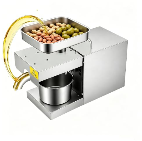 YUNRUX Elektrische Ölpressmaschine 2 kg/H Ölausbeute (für Erdnüsse) Automatische Ölpresse Edelstahl Ölmühle durch Kalt- und Heißprsse Ölpresse Maschine für Erdnuss，Sonnenblumen，Oliven，Leinsamen usw