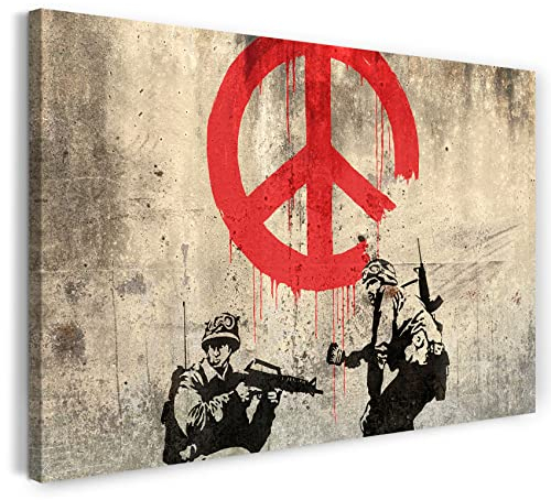 Printed Paintings Leinwand (100x70cm): Banksy - Soldaten malen Peace Symbol Soldiers Peace Symbol