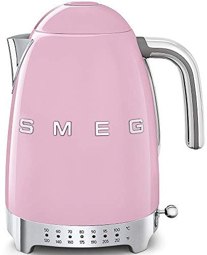 Smeg Klf04PkUK, 50'S Retro Style Kettle, 7 Temperature Settings, 1.7 L Capacity With Water Level Indicator, 360 Swivel Base, Anti-Slip Feet, Soft Opening Lid, Stainless Steel, Pink, 1 Year Warranty