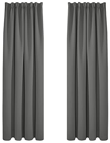 Deconovo Blickdichte gardinen mit Kräuselband Küche Fenster Dicke Thermogardine Kälteschutz warm Hitzeschutz, 242x132cm(HöhexBreite), Hellgrau, 2er Set