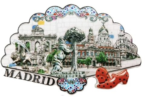 3D Madrid España Imanes de Nevera con Forma de Abanico Recuerdos Pegatinas magnéticas de Resina Hechas a Mano Decoración de la Cocina del hogar, Colección de imanes de Nevera de Madrid Regalo