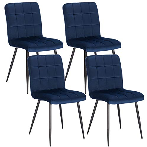 Lestarain Esszimmerstühle 4er Set Küchenstuhl Polsterstuhl Wohnzimmerstuhl Samtstuhl Sessel mit Rückenlehne, Metallbeine, Sitzfläche aus Samt, Blau