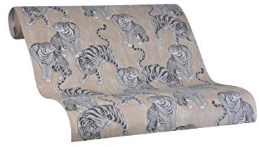 marburg Tapete Beige Grau Tiger Tier Animalisch Kollektion Memento by Felix Diener 10,05m x 0,70m Für Schlafzimmer Wohnzimmer oder Küche Made in Germany Premium Qualität