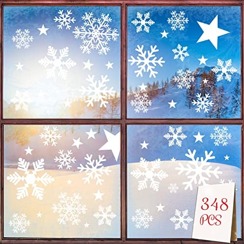 Alintor Fensterbilder Selbstklebend, PVC Weihnachtsdeko Fenster, Schneeflocken Deko Innen, Fenstersticker Weihnachten