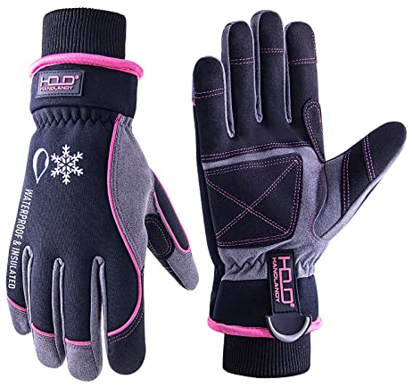 HANDLANDY Wasserdichte isolierte Arbeitshandschuhe, Thermo-Winterhandschuhe für Damen und Herren, Touchscreen, warme Ski-, Snowboard-Handschuhe für kaltes Wetter, Rosa, Größe L