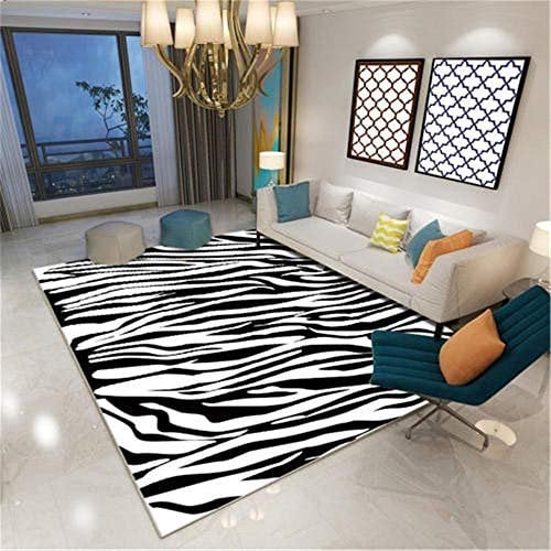 AU-SHTANG wohnzimmerteppich Schwarzweiss-Teppich, Teppich mit Zebramuster-Design, krabbelndes Baby, atmungsaktiver und pflegeleichter weicher Teppich orientalischer Teppich -Schwarz und weiß_60x90cm