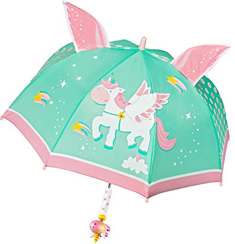 alles-meine.de GmbH Kinderschirm/Regenschirm Motivwahl Mädchen & Jungen - Einhorn - Sterne & Herzen - 3D Effekt - Ø 73 cm - Kinder - Stockschirm - groß mit Griff - Holzgrif..