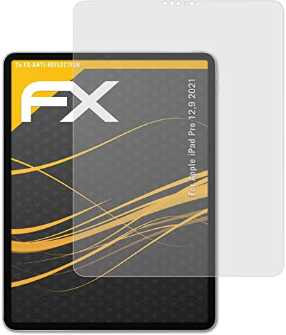 atFoliX Panzerfolie kompatibel mit Apple iPad Pro 12,9 2021 Schutzfolie, entspiegelnde und stoßdämpfende FX Folie (2X)