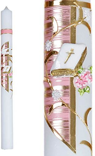 Kerze Kommunionkerze Taufkerze 35/400 Rosa Gold C 13/RZ