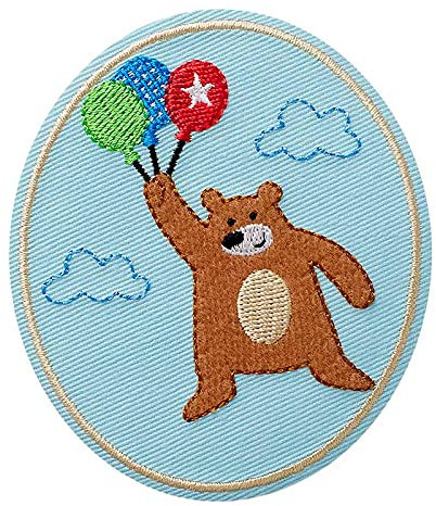 Mono Quick 1418x Bär Drache Hase Flicken Oval, Applikation, Bügelbild Patch blau (14183 - Bär mit Ballons)