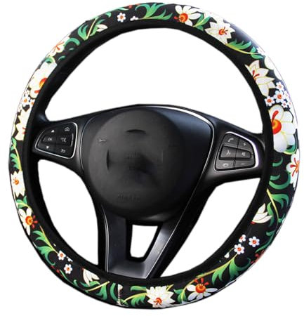 Bunte Blumen Stoff Universal Auto Lenkradbezug Lenkradhüllen Lenkradabdeckung Anti-Rutsch Schweiß absorbieren Auto Wrap Lenkrad Abdeckung Lenkradschoner Autozubehör für Damen 37-38cm,Farbige Blumen #4