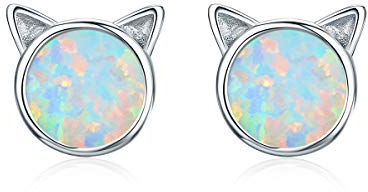 Opal Katze Ohrringe Hypoallergen 925 Sterling Silber Süße Platin Überzogene Ohrringe