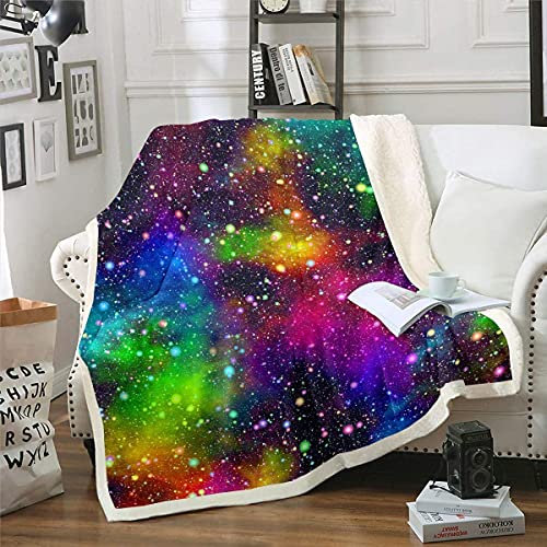 Loussiesd Galaxie Kuscheldecke Muilt Farbe Weltraum Decke 150x200cm Bunte Universum Sternenhimmel Regenbogennebel Kinder Jungen Mädchen Schlafzimmer Wohndecke Flanell Fleecedecke