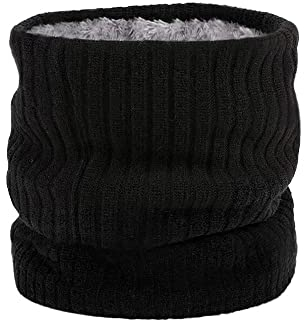 HGDGears Fleece Neck Warmer Windproof Thermal Knitted Snood Scarf for Men Women Thick Winter Cold Weather Knitted Circle Scarf for Outdoor Sports (A-Black)
