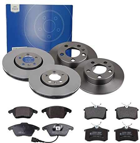 ATE Bremsen-Set 2 Bremsscheiben PowerDisc + Bremsbeläge Einbau Vorne Hinten Bremsscheiben-Set Scheibenbremsen passend für Skoda Fabia 2 542 VW Polo