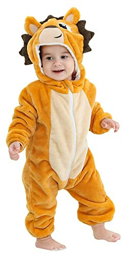 Unisex Bambino Inverno Pagliaccetto Coniglio Tigre Cucire Animale Stile Flanella Cosplay Halloween Costume Attrezzatura (6-12 Mesi, A- Riccio Giallo)