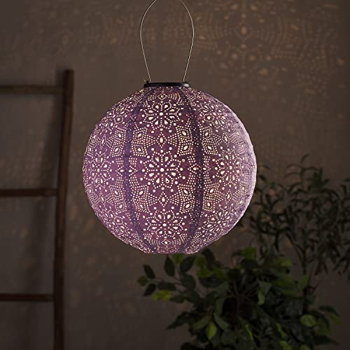 Lights4fun LED Solar Lampion Rund Lila Tyvek Marokkanische Laterne Außenbereich