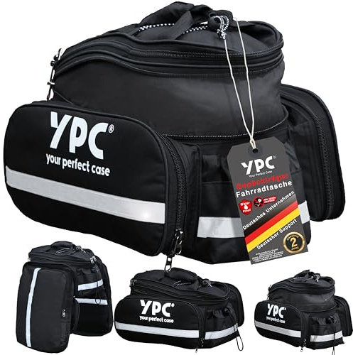YPC Converter Fahrradtasche für Gepäckträger L – Gepäckträgertasche, Hinterradtasche Fahrrad mit Tragegriff, wasserfeste Outdoor Fahrradtasche, Ausfaltbare Seitentaschen, schwarz, 34x26x18cm – 18L