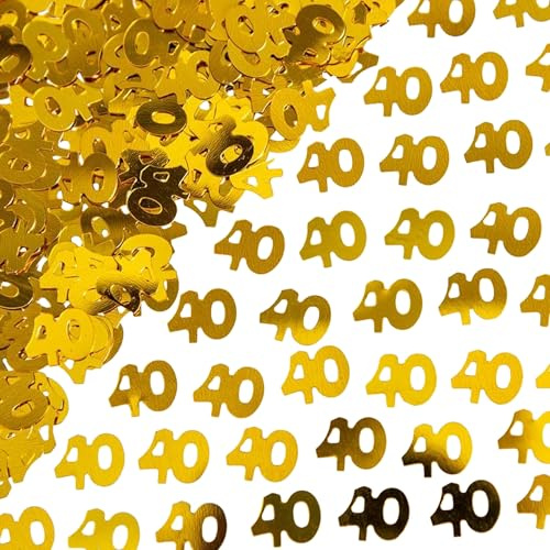 40th Birthday Confetti 14g - Gold Metallic Foil Table Scatter Sprinkles, Number 40 Party Decorations for Birthday Tables, Cards, Invitations, Gift Bags and Celebration Décor