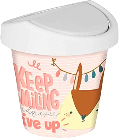 Acan Tradineur - Mini Papelera - Fabricado en plástico - Tapa giratoria con diseño de Animales Keep Smiling - Ideal para Oficina, Escritorio o Estudio. - 17 x 16 cm