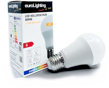 euroLighting Led Birne Kunststoff 12W 2700K E27 Vollspektrum und 3 Stufen Dimmung