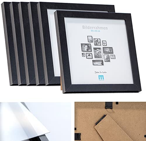 6 Stk. Bilderrahmen 15x15cm in schwarz aus MDF, minimalistisch & modern für Fotos & Bilder. Inkl. Acrylglasschutz. Eignet sich als Tisch-Aufsteller und für die Wand, Hochformat oder Querformat.