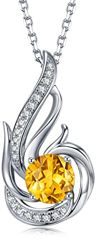 Leva Jewkis 925 Sterling Silber November Geburtsstein Erstellt Citrin Halskette für Frauen Phoenix Halsketten Geburtstag Jubiläum Schmuck Geschenke für Frauen Mädchen, justierbare Kette
