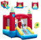 COSTWAY Château Gonflable avec Toboggan Lisse & Souffleur 480W, Aire de Jeux Gonflable en Tissu Oxford avec Maison de Rebond, Sac de Transport pour 3 Enfants de 3-10 Ans, Charge 135KG, 206x190x205CM