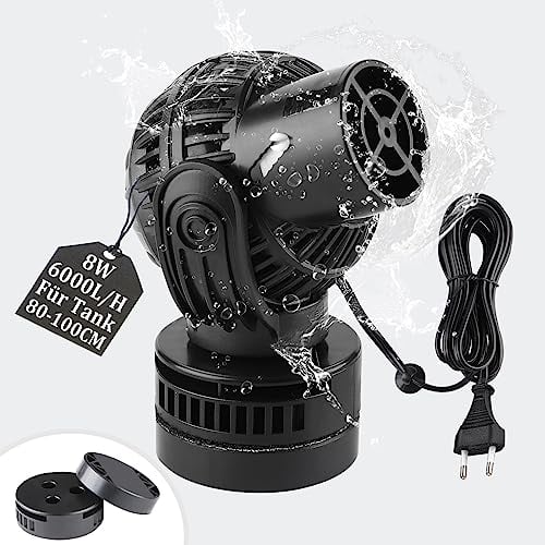 EXLECO Pompa di Movimento Acquario JVP-131 6000L/H 8W Pompa di Flusso Pompa a Circolazione Wave Maker Pompa ad Onda Nessun Rumore,Rotazione a 360° per acquari d'Acqua Dolce e salata di 80~100 cm Nero