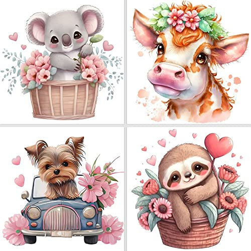 NAIMOER 4Pack Tiere Diamond Painting, 5D Tiere Diamant Painting Bilder für Erwachsene, Süße Tiere Diamant Malerei Diamond Painting Kinder Frühling Bilder Stickerei Set 30x40cm für Wanddekor