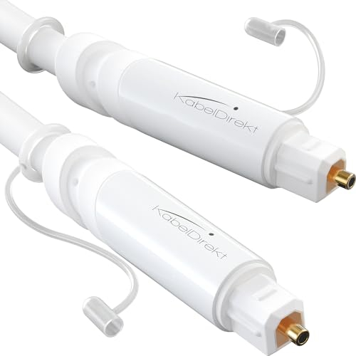 KabelDirekt – Cable TOSLINK, óptico audio digital con 0% de pérdida de señal y tapa protectora – 5m – Cable fibra óptica (S/PDIF, sistema estéreo/barra de sonido, XBO/PS4, blanco)