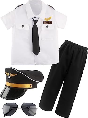 Puteraya Children Pilot Costume Set Captain Uniform Dress Up for Kids Boys Halloween Cosplay Pretend Role Play Party