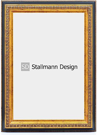 Stallmann Design Barockrahmen “FAME” | 50x70 cm | Gold-schwarz | Echtholz-Bilderrahmen antik | 80 andere Größen verfügbar | Fotorahmen aus Holz im Vintagestyle