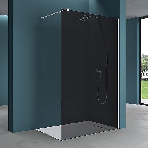 Mai & Mai® Paroi de douche fumé 110x200 douche à l’italienne gris teintée BR1VG verre 8mm avec revêtement nano easy clean stabilisateur rectangulaire BRAM3