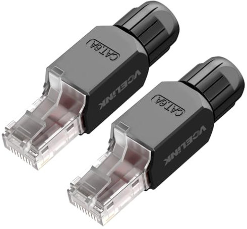 VCELINK Connettori RJ45 Senza Attrezzi, Plug Cat6A Placcati in Pro per Cavi Ethernet da 23-26 AWG, 2 Pezzi