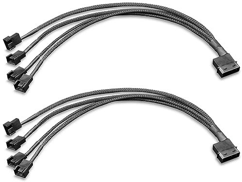 Molex to 3Pin / 4Pin Fan Adapter, Molex Fan Cable, 4Pin Molex (Actual 2-Pin) to 4 x Fan Splitter Cable, PC Fan Power Adapter Cable for 12V 3-Pin / 4-Pin PC Case Fans, 11.8in