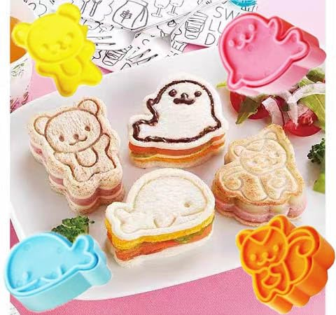 Cortadores de pan para sándwich para niños, 4 piezas (tamaño pequeño de 2 pulgadas) para almuerzo, sándwich, juego de cortadores de galletas, sandwichera de pan, cortadores en forma de sello de