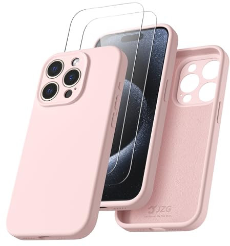 JZG Tempered Glass Screen Protector for iPhone 15 Pro with 2 Screen Protectors + 1 Case for iPhone 15 Pro, 9H Hardness, Anti-Scratch, Liquid Silicone Mobile Phone Case Compatible with iPhone 15 Pro