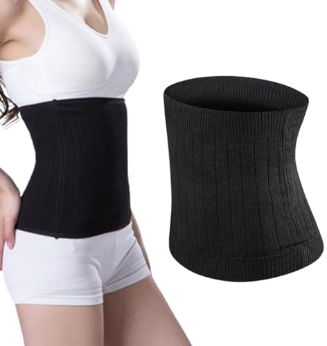 Zouwel Belly Warm Waist Belt Back Warmer Cashmere Kidney Lower Back Support Belt Brace Abdominal Stomach Kidney Trimmer Band Warming Knitted Waist Brace Thermal Knit Lumbar for Women Daily Wear Black