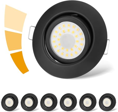 cloksh LED Einbaustrahler 230V Flach Dimmbar Schwarz LED Spots 3 stufe Dimmbar 6W IP44 Bad Einbauleuchten Deckenspots,Warmweiß 3000K Schwenkbar Einbauspots für Badezimmer Küche Wohnzimmer,6er Set