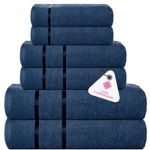 Casa Copenhagen Eternal Juego de Toallas de 6 Piezas, Azul Marino, 500 g/m², 2 Toallas de baño, 2 Toallas de Mano, 2 paños de Suave algodón Egipcio para baño, Cocina y Ducha