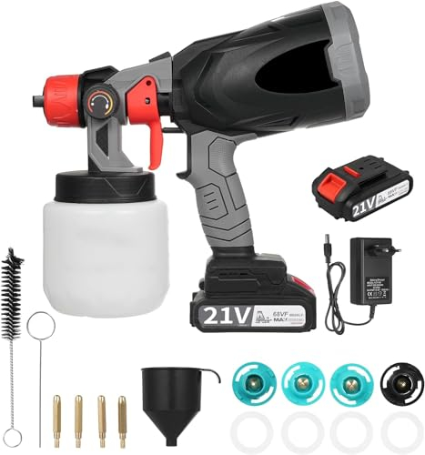 Pistola Pintura Electrica con Bateria, Weytoll 800 W Sistema de Pulverización de Pintura de 38000 RPM, Batería de 2*2000 mAh, con Regadera de 800 ml de Capacidad y Boquillas de 1,0/1,5/1,8/2,0/2,5 mm