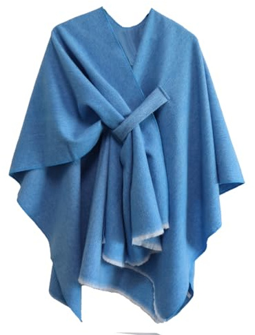 Miaikvs Women's Poncho Reversible Oversized Shawls Elegant Knitted Cape Blanket Front Wrap Cardigan Scarf Coat for Spring Autumn(blue)