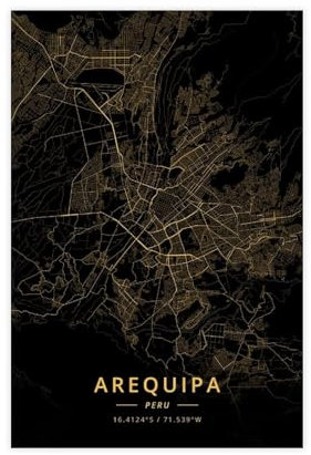 Generisch Arequipa Peru-Stadtkarten-Poster, Leinwand-Poster, Schlafzimmer-Dekor, Sportlandschaft, Büro, Raumdekoration, Geschenk, ungerahmt, 30 x 45 cm