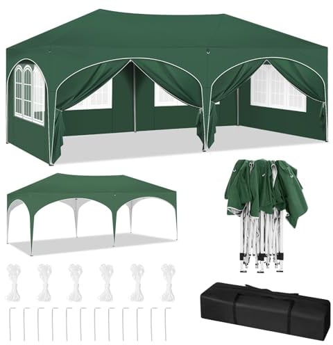 WOLTU Tonnelle de Jardin Imperméable et Protection de UV, Tente Pliante 3x6m avec 6 Parois Latérales, Hauteur Réglable, avec Sac de Transport,Vert