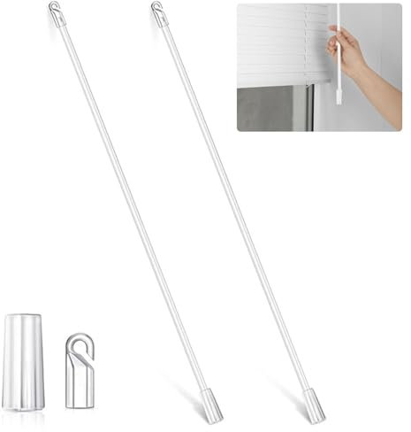 2Pcs 32cm Blind Wand for Window Blinds Clear Vertical Blind Wand Replacement Parts Kit with Handle and Hook Acrylic Drapery Wand Curtain Pull Rod for Most Sunshades