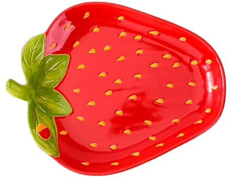 BURLOE Bol À Fraises en Céramique, Fabricant De Crème Glacée Plateau d'impression De Fraise Dip Dip Salade Salade Grain Flakes Bol,Rouge